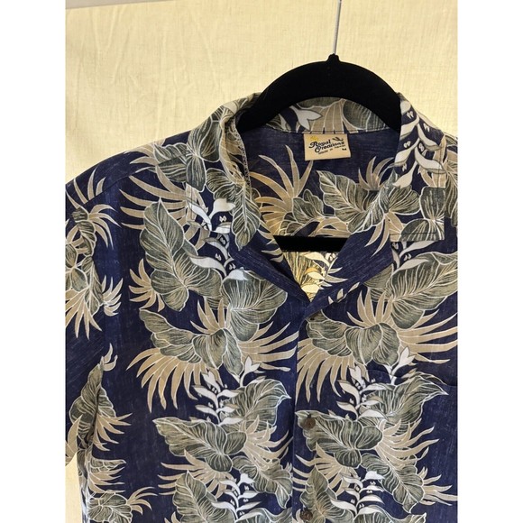 Royal Creations Hawaiian Shirt Mens Medium Reverse Print Aloha Floral Blue Green - Picture 3 of 7